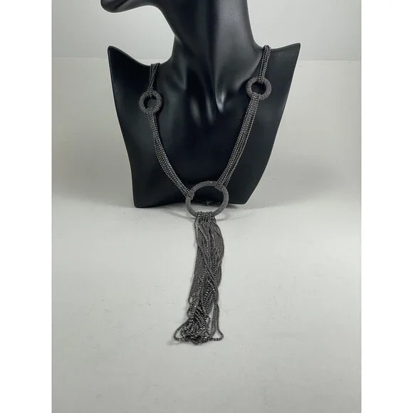 Joan Rivers Multichain And Circles 29 inch Necklace Rhinestone Dark Silver Tone - Picture 14 of 16